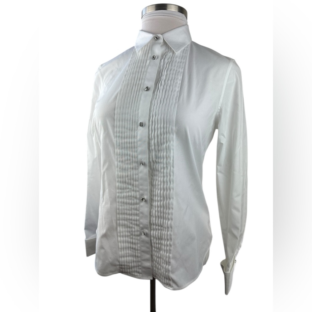 NWT Talbots Pleated Diamond Button Up Shirt LS Wrinkle Resistant White Size 14 - Picture 13 of 16